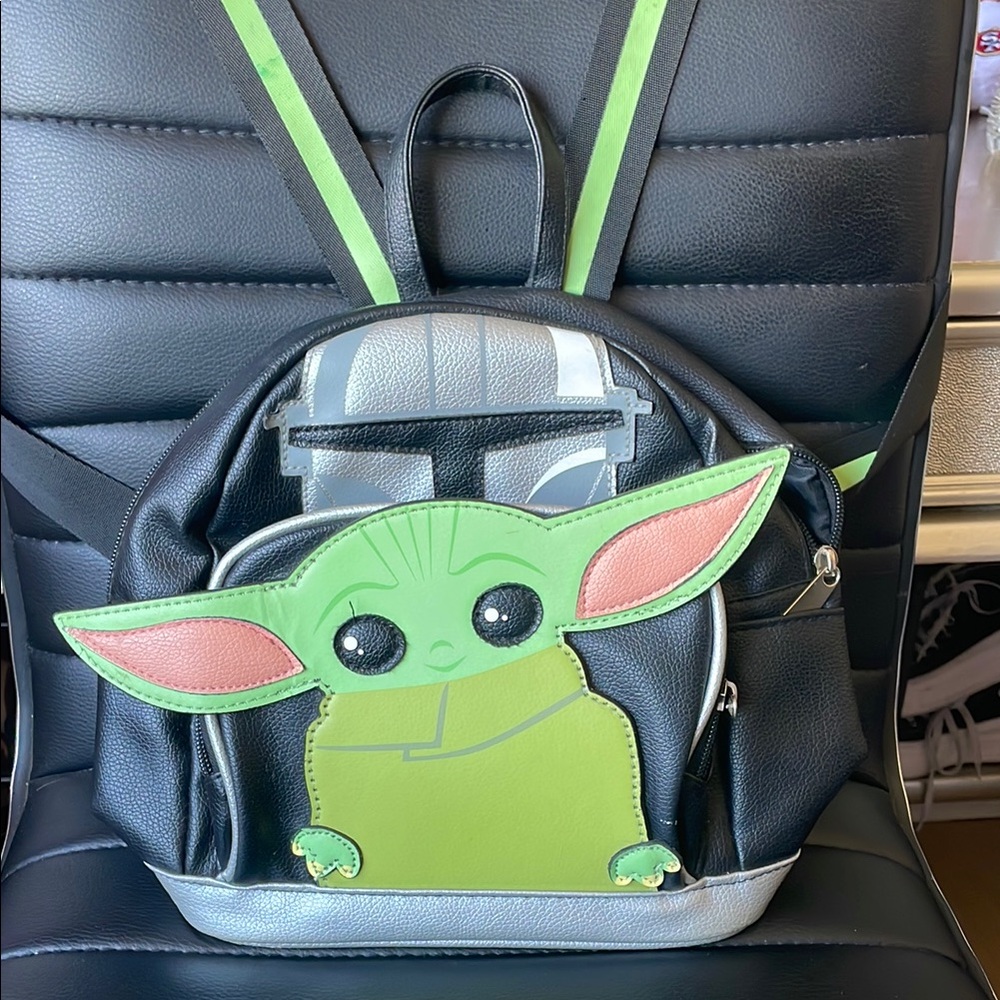 Neon Green and Black Baby Yoda  Character Backpack